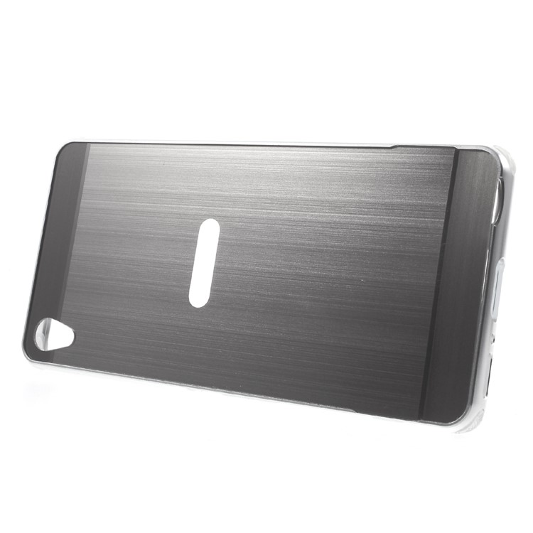 Slide-on Brushed PC Plate + Metal Bumper Hybrid Shell Case for Sony Xperia XA / XA Dual - Silver-4