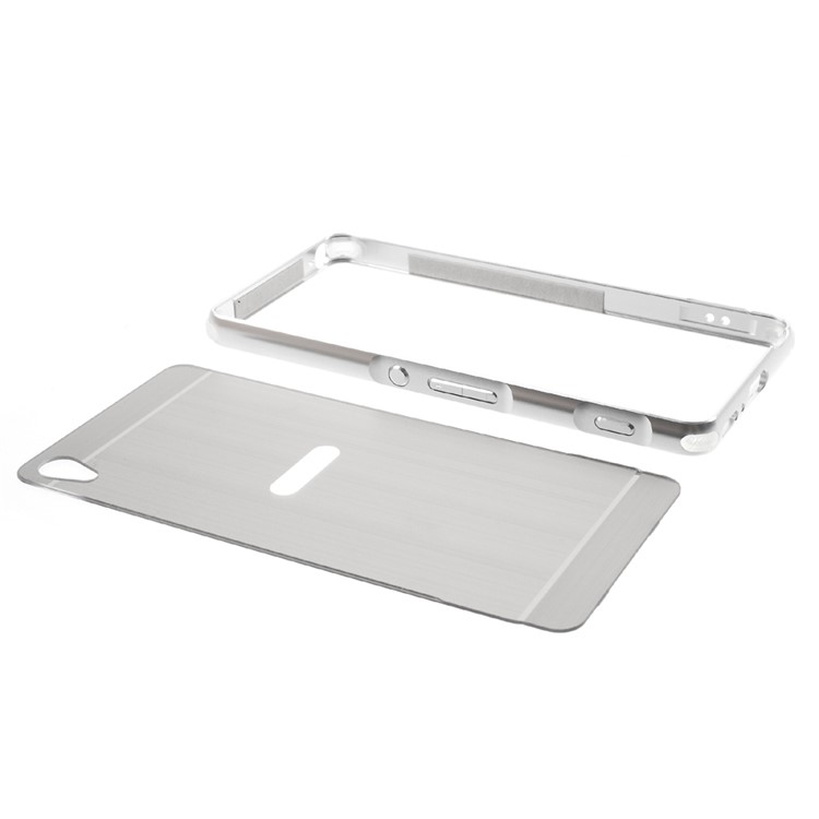 Slide-on Brushed PC Plate + Metal Bumper Hybrid Shell Case for Sony Xperia XA / XA Dual - Silver-8