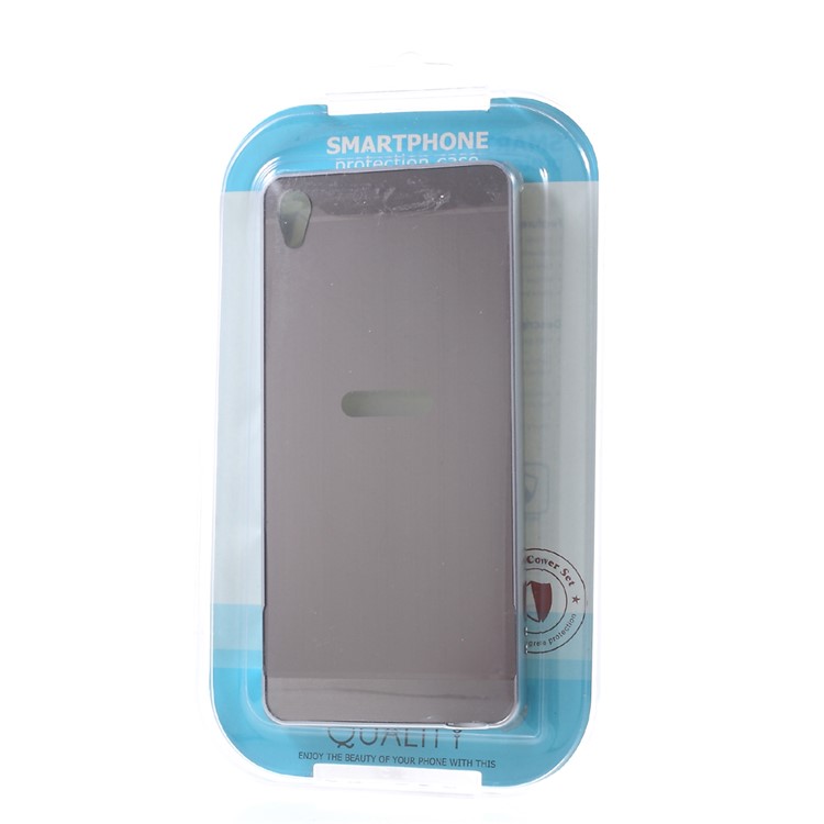 Slide-on Brushed PC Plate + Metal Bumper Hybrid Shell Case for Sony Xperia XA / XA Dual - Silver-9