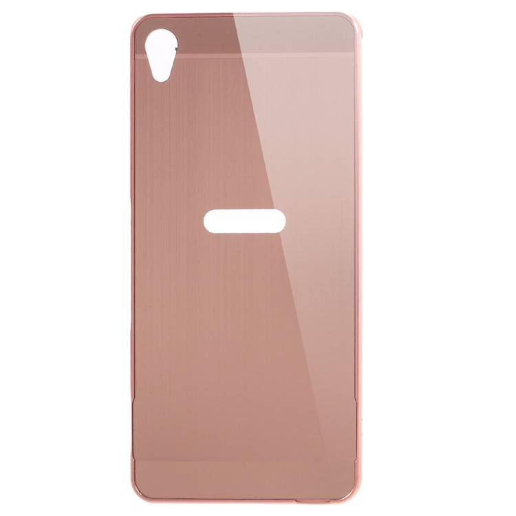 Slide-on Brushed PC Plate + Metal Bumper Hybrid Shell for Sony Xperia XA / XA Dual - Rose Gold-1