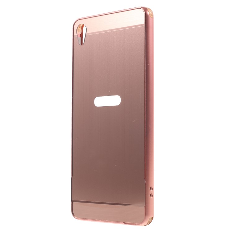 Slide-on Brushed PC Plate + Metal Bumper Hybrid Shell for Sony Xperia XA / XA Dual - Rose Gold-2