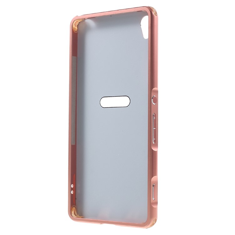 Slide-on Brushed PC Plate + Metal Bumper Hybrid Shell for Sony Xperia XA / XA Dual - Rose Gold-3
