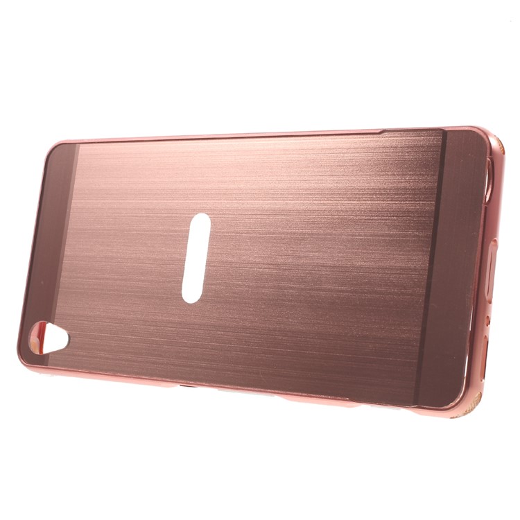 Slide-on Brushed PC Plate + Metal Bumper Hybrid Shell for Sony Xperia XA / XA Dual - Rose Gold-4