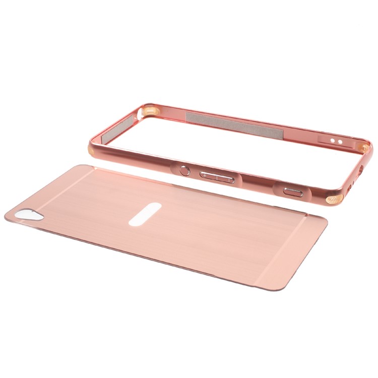 Slide-on Brushed PC Plate + Metal Bumper Hybrid Shell for Sony Xperia XA / XA Dual - Rose Gold-8