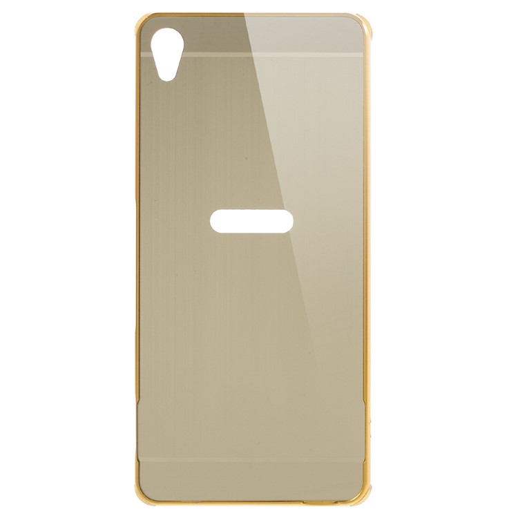 Slide-on Brushed PC Plate + Metal Bumper Hybrid Case Cover for Sony Xperia XA / XA Dual - Champagne Gold-1
