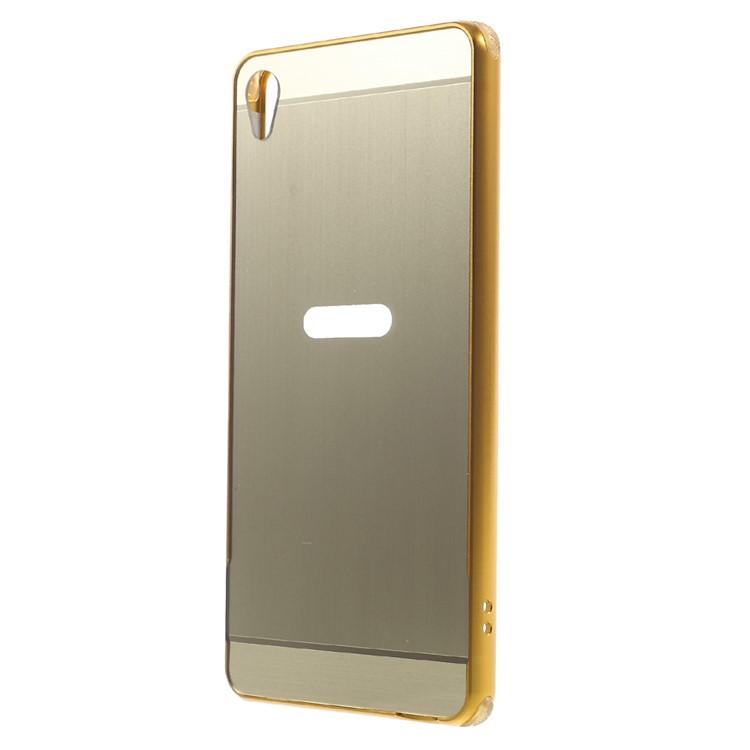 Slide-on Brushed PC Plate + Metal Bumper Hybrid Case Cover for Sony Xperia XA / XA Dual - Champagne Gold-2