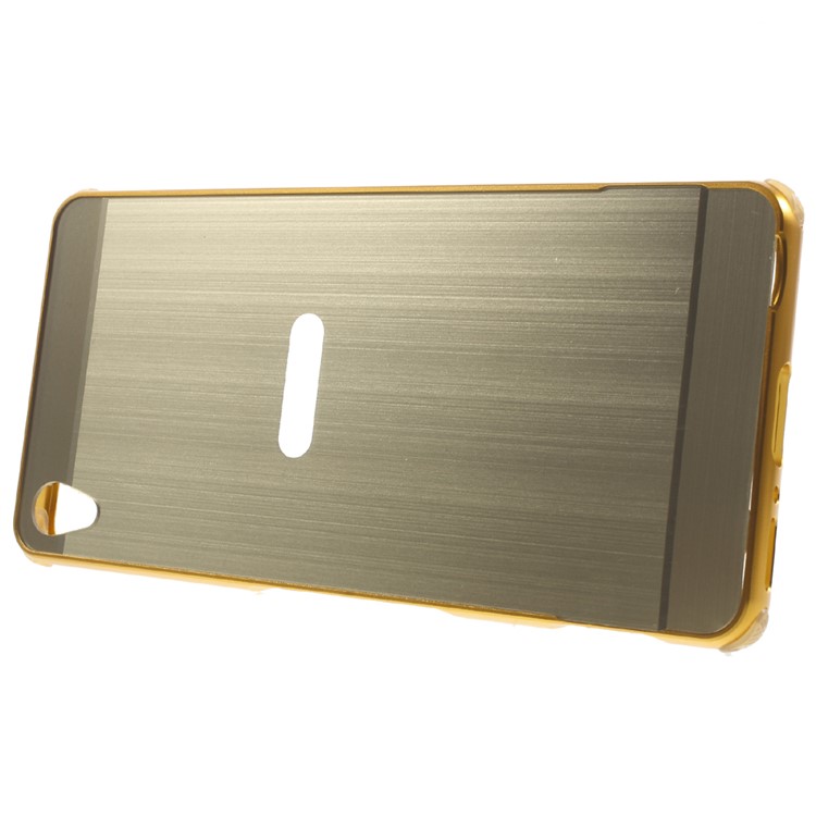Slide-on Brushed PC Plate + Metal Bumper Hybrid Case Cover for Sony Xperia XA / XA Dual - Champagne Gold-4