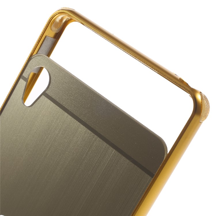 Slide-on Brushed PC Plate + Metal Bumper Hybrid Case Cover for Sony Xperia XA / XA Dual - Champagne Gold-6