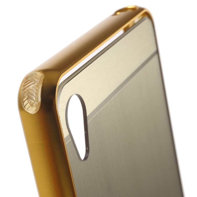 Slide-on Brushed PC Plate + Metal Bumper Hybrid Case Cover for Sony Xperia XA / XA Dual - Champagne Gold-7