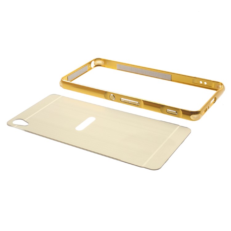Slide-on Brushed PC Plate + Metal Bumper Hybrid Case Cover for Sony Xperia XA / XA Dual - Champagne Gold-8