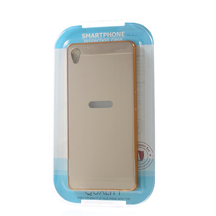 Slide-on Brushed PC Plate + Metal Bumper Hybrid Case Cover for Sony Xperia XA / XA Dual - Champagne Gold-9