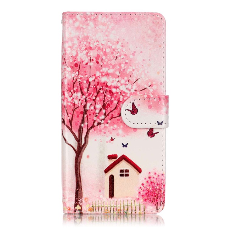 Patterned Leather Cover for Sony Xperia XA/XA Dual - Flower Tree Butterfly House-1