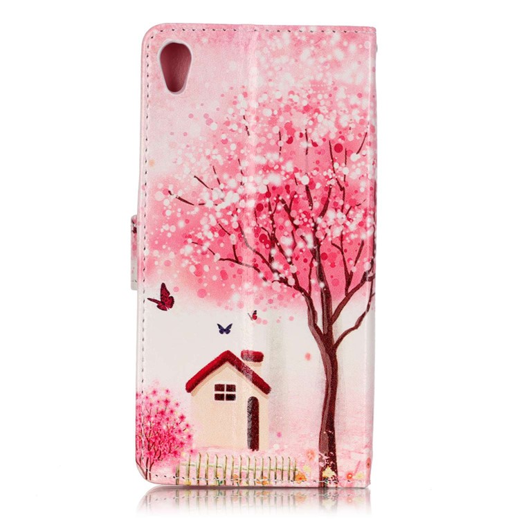 Patterned Leather Cover for Sony Xperia XA/XA Dual - Flower Tree Butterfly House-2