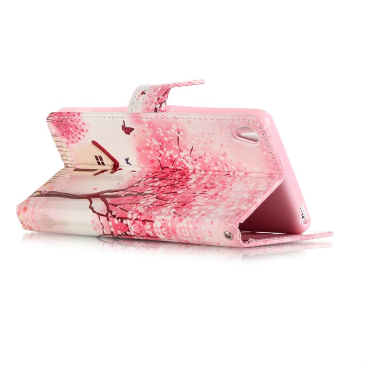 Patterned Leather Cover for Sony Xperia XA/XA Dual - Flower Tree Butterfly House-3