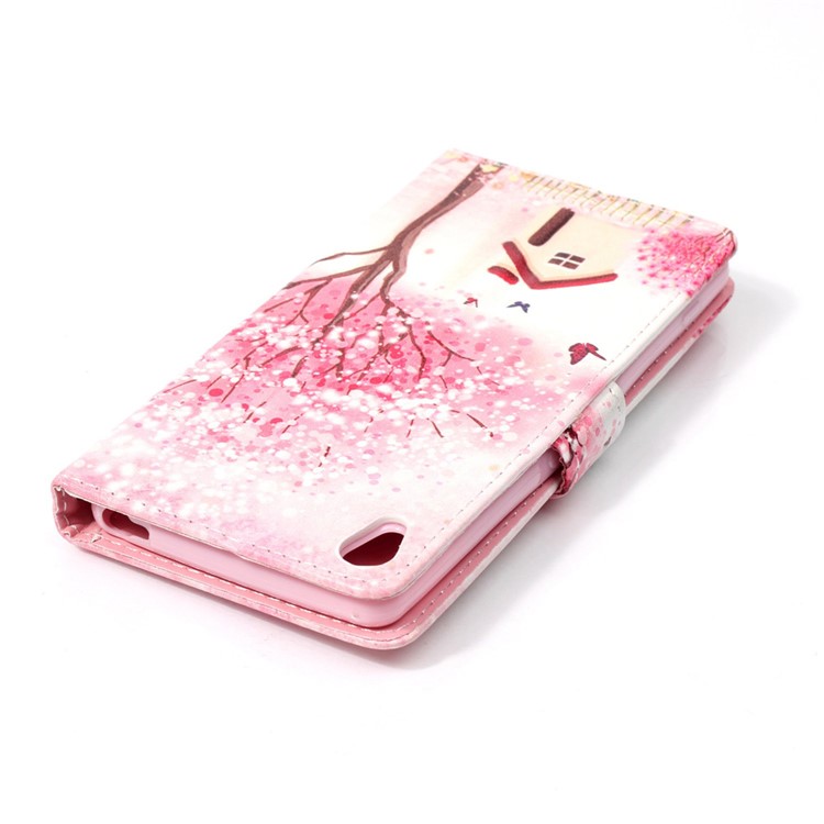 Patterned Leather Cover for Sony Xperia XA/XA Dual - Flower Tree Butterfly House-5