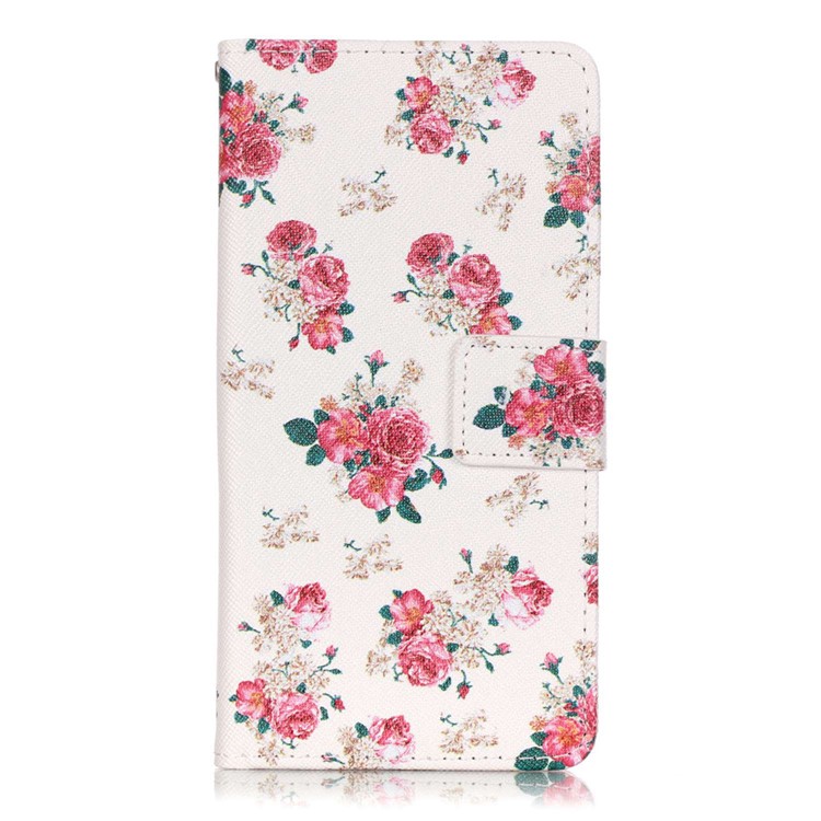 Patterned Leather Wallet Card Slot Cover for Sony Xperia XA/XA Dual - Pretty Peonies-1
