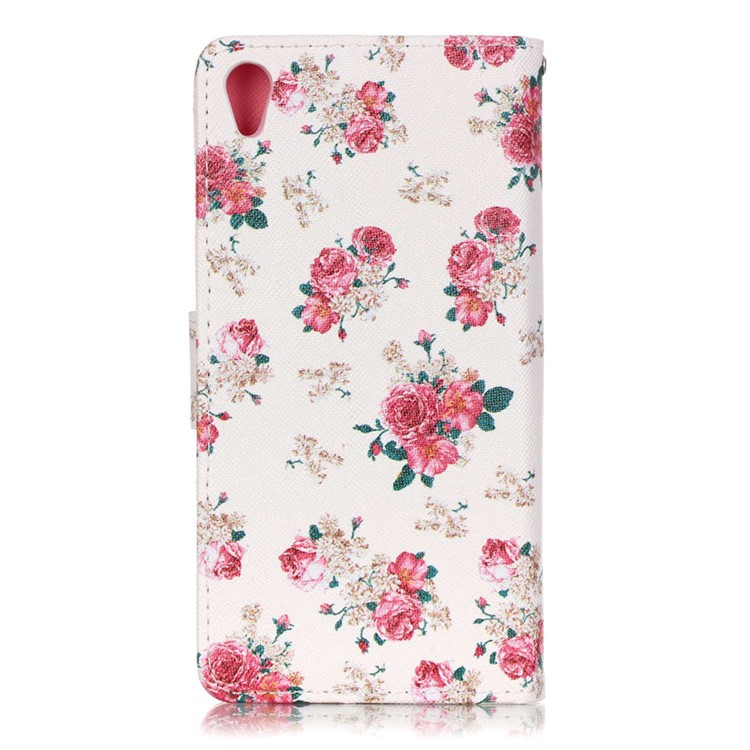 Patterned Leather Wallet Card Slot Cover for Sony Xperia XA/XA Dual - Pretty Peonies-2