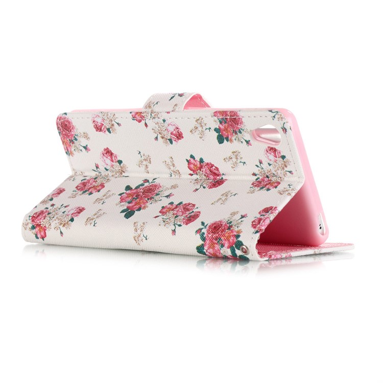 Patterned Leather Wallet Card Slot Cover for Sony Xperia XA/XA Dual - Pretty Peonies-3