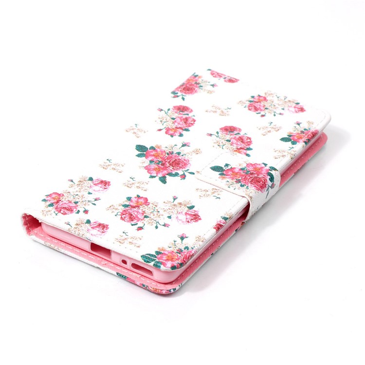 Patterned Leather Wallet Card Slot Cover for Sony Xperia XA/XA Dual - Pretty Peonies-4