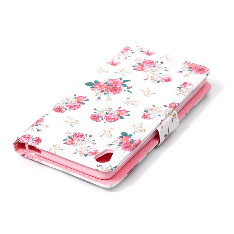 Patterned Leather Wallet Card Slot Cover for Sony Xperia XA/XA Dual - Pretty Peonies-5