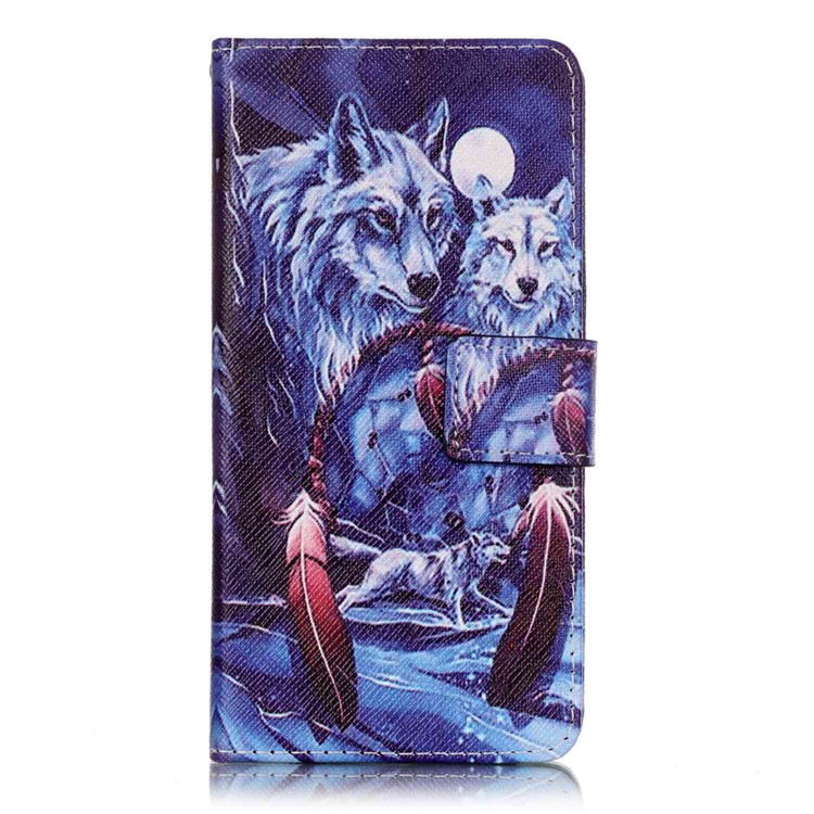 Patterned Leather Case Cover for Sony Xperia XA/XA Dual - Wolves and Dream Catcher-1
