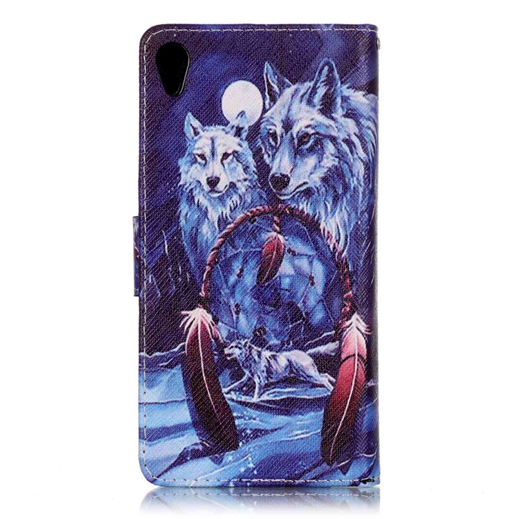 Patterned Leather Case Cover for Sony Xperia XA/XA Dual - Wolves and Dream Catcher-2