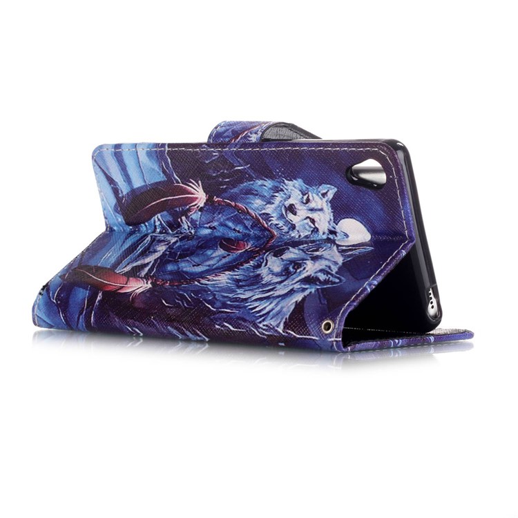 Patterned Leather Case Cover for Sony Xperia XA/XA Dual - Wolves and Dream Catcher-3