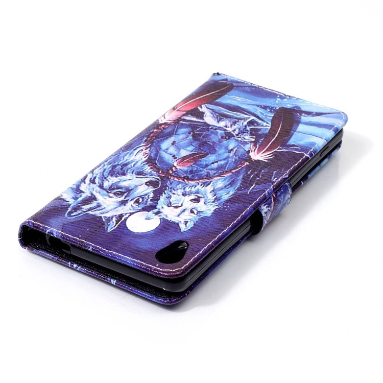 Patterned Leather Case Cover for Sony Xperia XA/XA Dual - Wolves and Dream Catcher-5