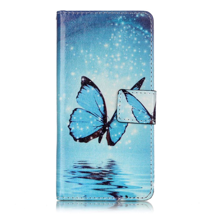 Leather Wallet Stand Case for Sony Xperia XA/XA Dual - Blue Butterfly Shiny Stars-1