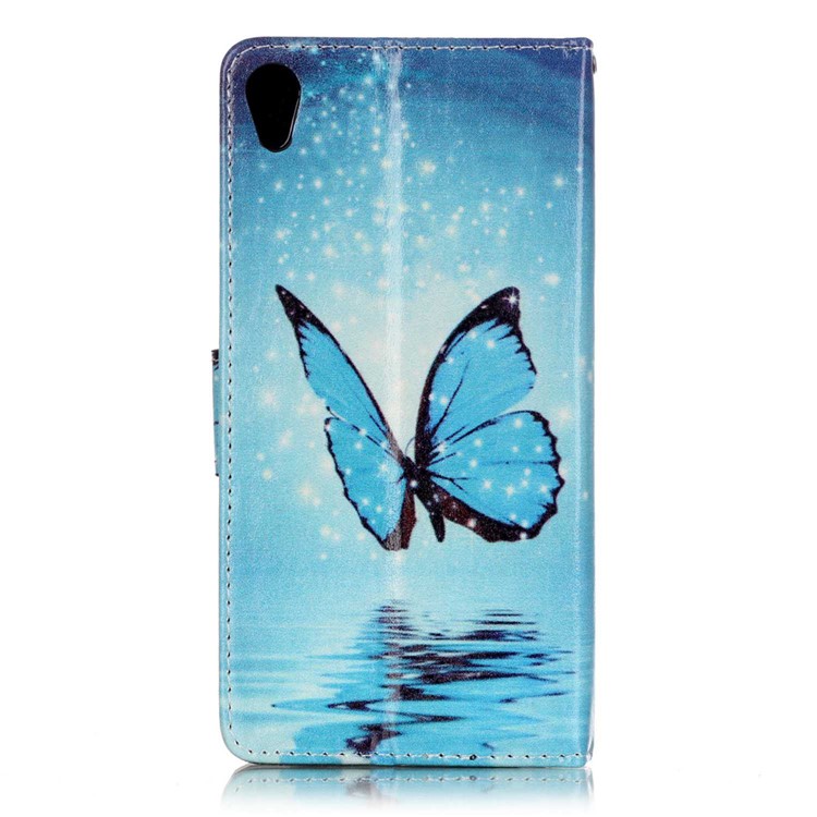 Leather Wallet Stand Case for Sony Xperia XA/XA Dual - Blue Butterfly Shiny Stars-2