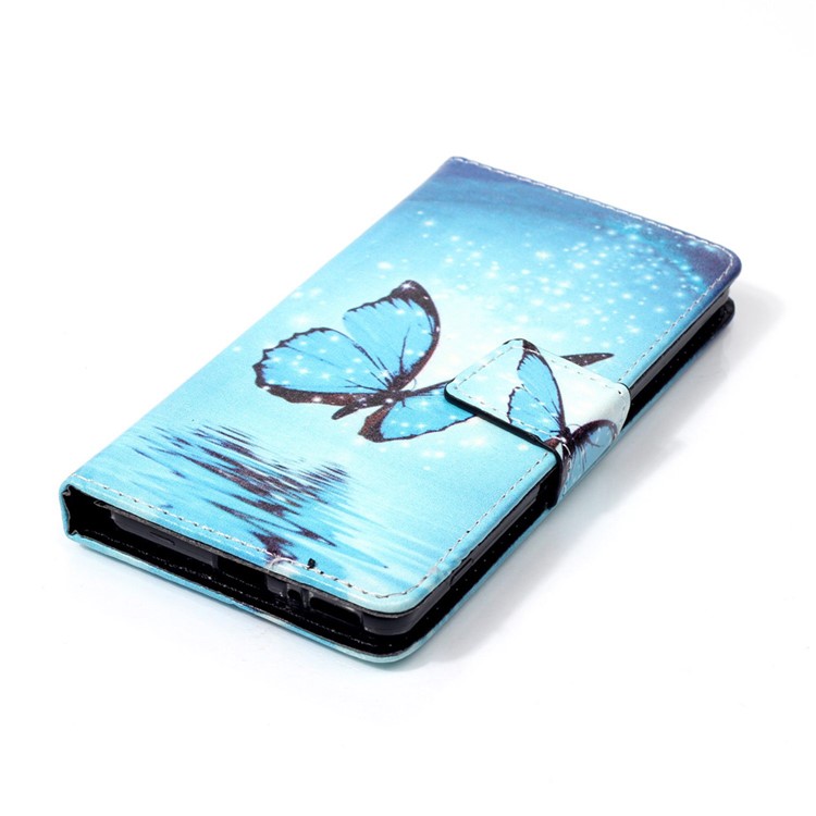 Leather Wallet Stand Case for Sony Xperia XA/XA Dual - Blue Butterfly Shiny Stars-4