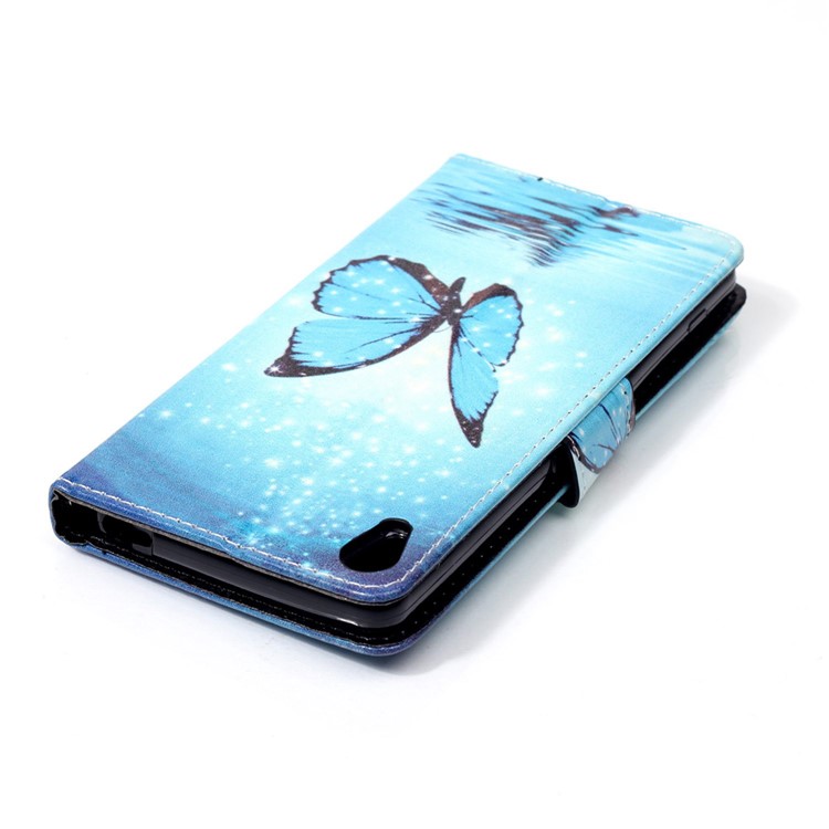 Leather Wallet Stand Case for Sony Xperia XA/XA Dual - Blue Butterfly Shiny Stars-5