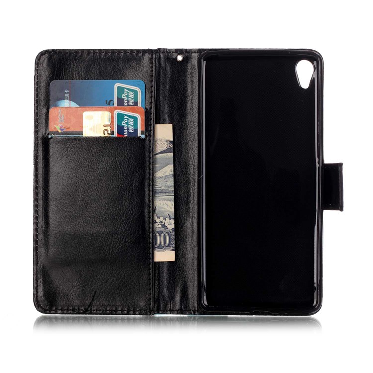 Leather Wallet Stand Case for Sony Xperia XA/XA Dual - Blue Butterfly Shiny Stars-6