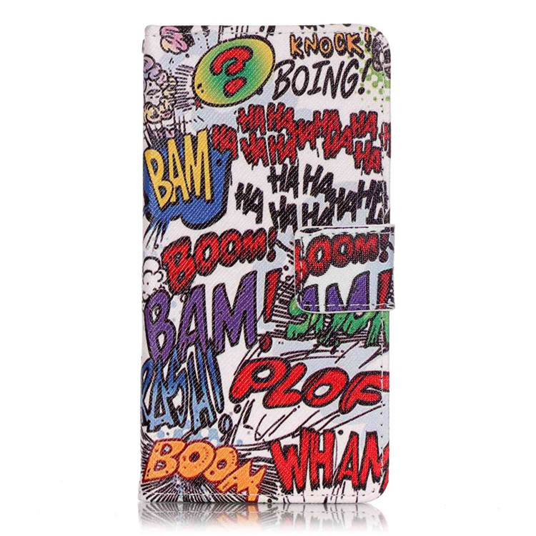 Patterned Leather Case Flip Cover for Sony Xperia XA/XA Dual - Funny Boom Pow Bam-1