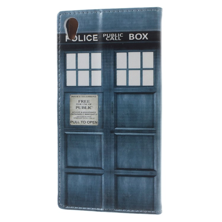 Patterned Leather Wallet Stand Case for Sony Xperia E5 - Police Public Call Box-2