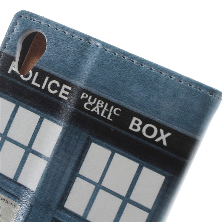 Patterned Leather Wallet Stand Case for Sony Xperia E5 - Police Public Call Box-3