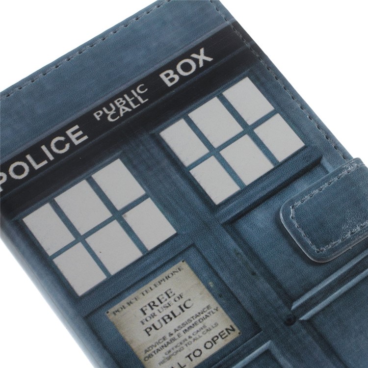 Patterned Leather Wallet Stand Case for Sony Xperia E5 - Police Public Call Box-5