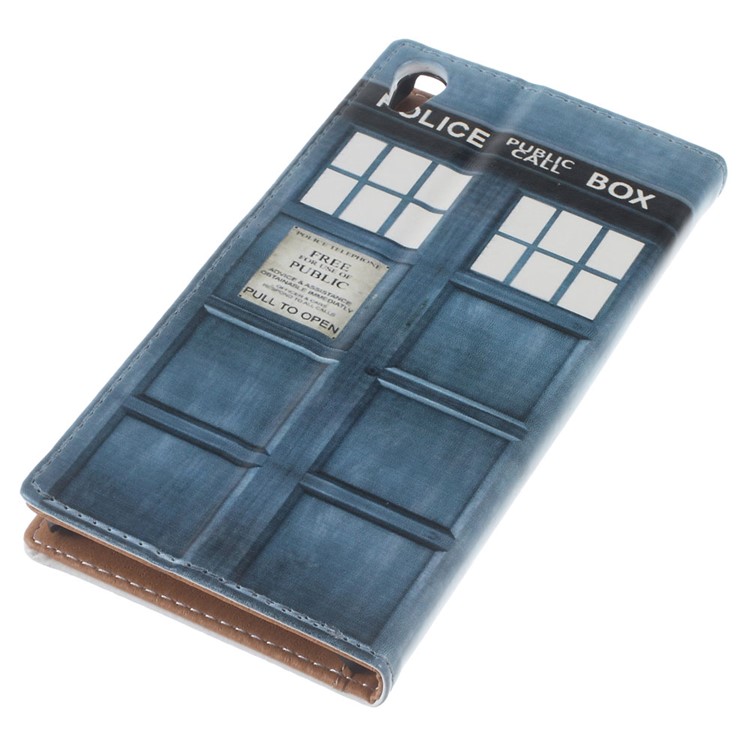 Patterned Leather Wallet Stand Case for Sony Xperia E5 - Police Public Call Box-8