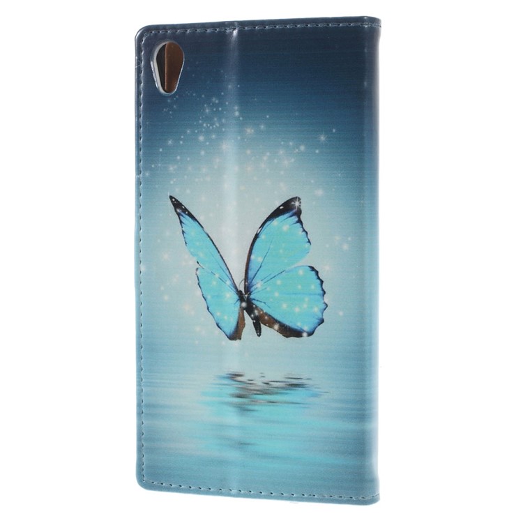 Illustration Leather Wallet Stand Cover for Sony Xperia E5 - Blue Butterfly on the Water-2