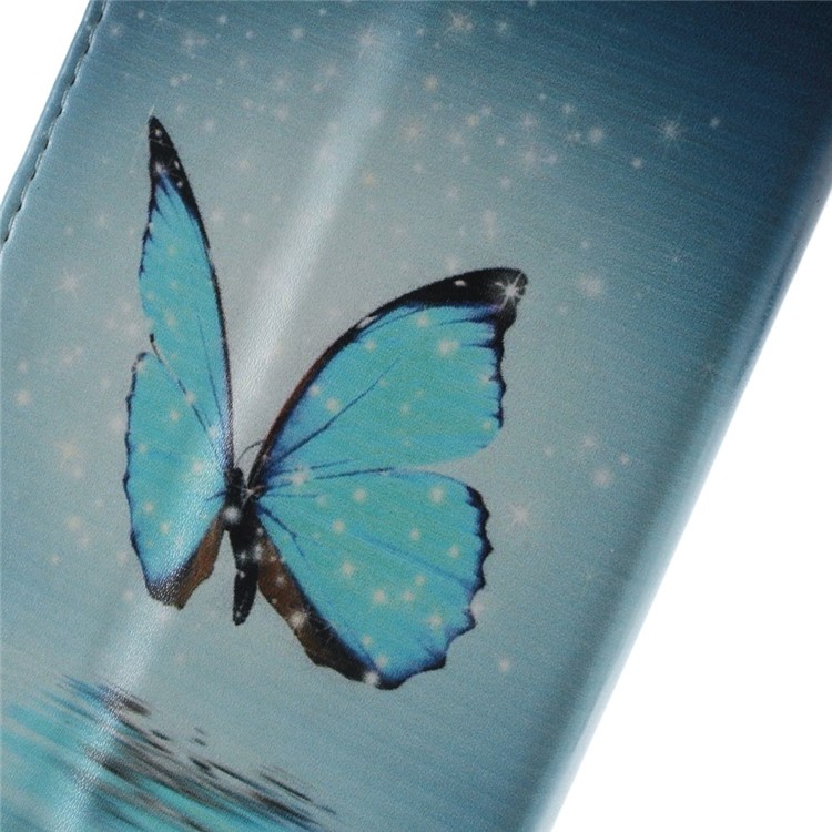 Illustration Leather Wallet Stand Cover for Sony Xperia E5 - Blue Butterfly on the Water-4