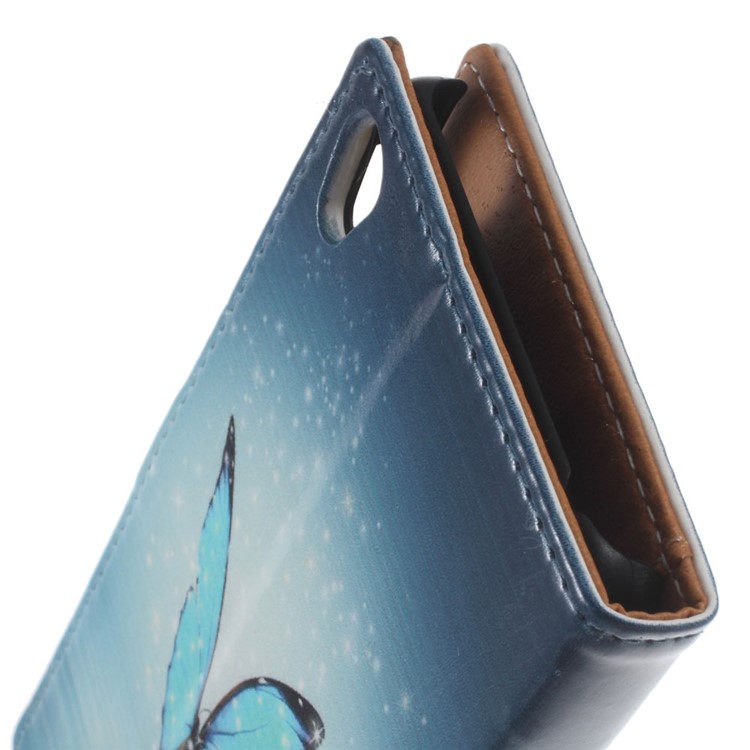 Illustration Leather Wallet Stand Cover for Sony Xperia E5 - Blue Butterfly on the Water-6
