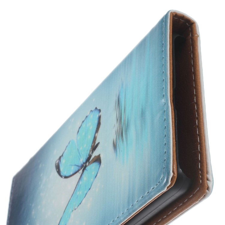 Illustration Leather Wallet Stand Cover for Sony Xperia E5 - Blue Butterfly on the Water-7