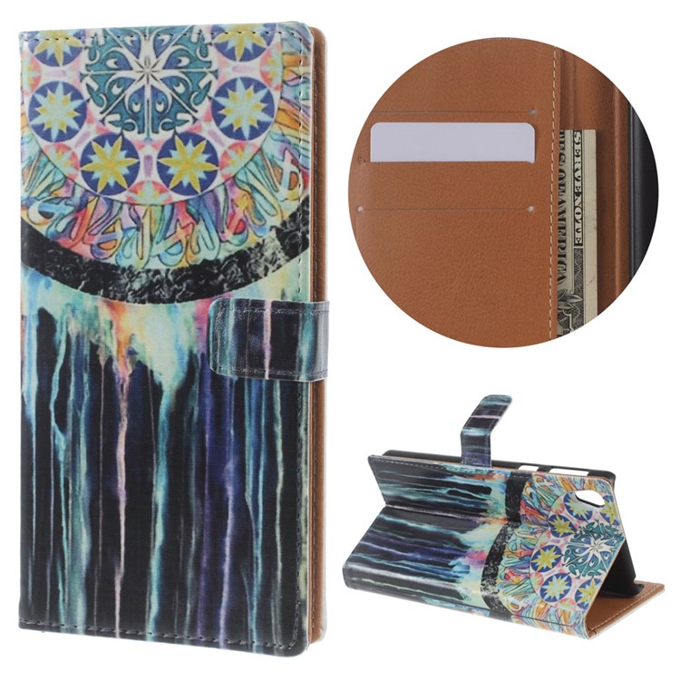 Patterned Wallet Stand Leather Folio Shell for Sony Xperia E5 - Tribal Dreamcatcher-1