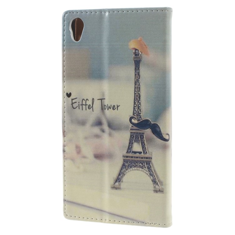 Pattern Printing Leather Wallet Stand Case for Sony Xperia E5 - Eiffel Tower and Mustache-2