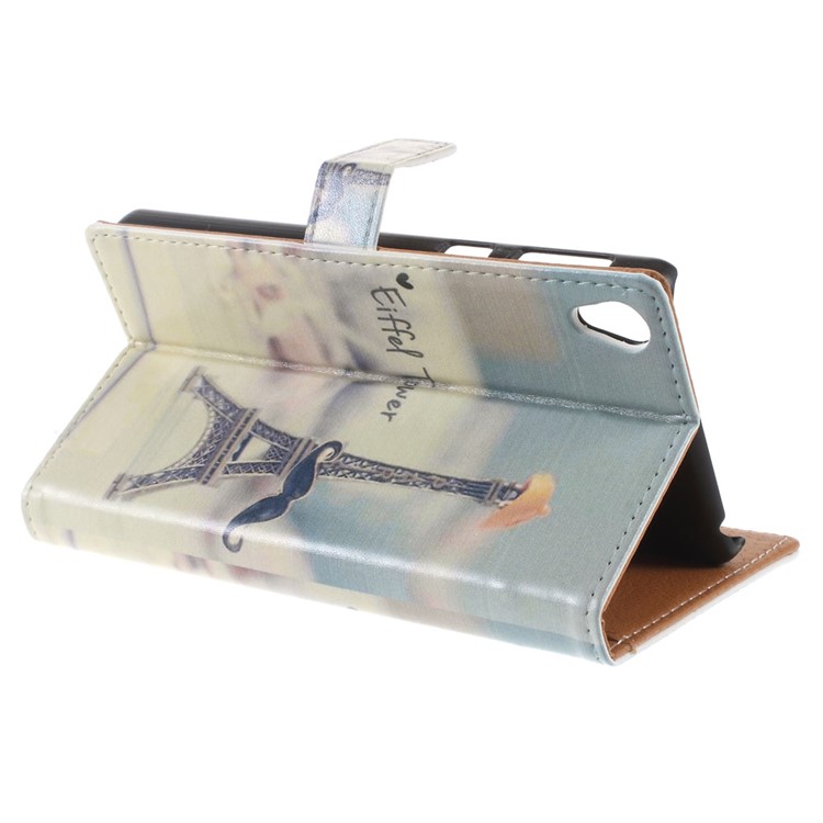 Pattern Printing Leather Wallet Stand Case for Sony Xperia E5 - Eiffel Tower and Mustache-6