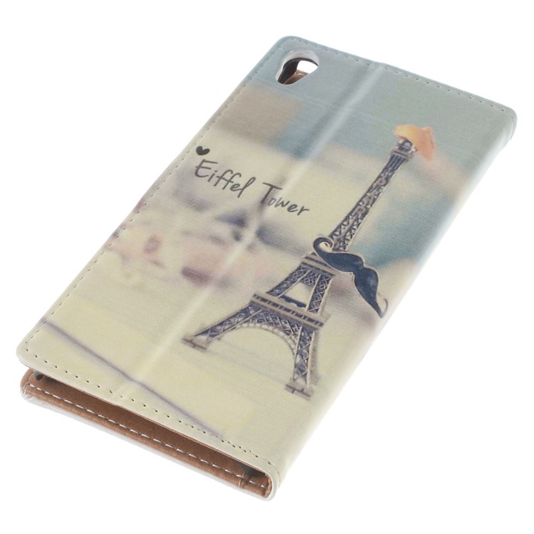 Pattern Printing Leather Wallet Stand Case for Sony Xperia E5 - Eiffel Tower and Mustache-7