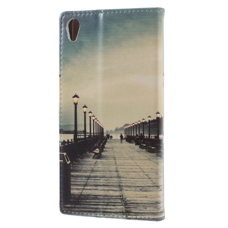 Pattern Printing Stand Leather Wallet Cover for Sony Xperia E5 - Dock at Sunset-2
