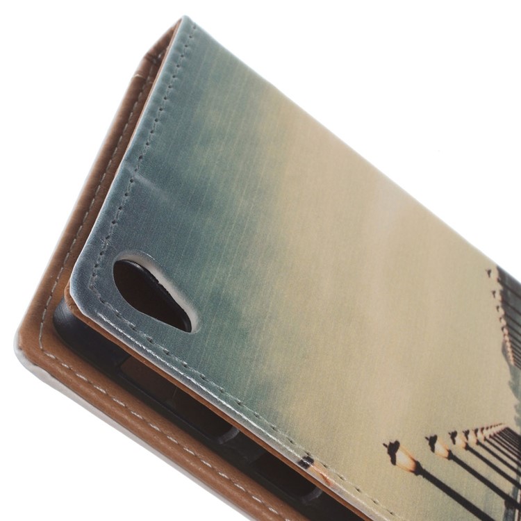 Pattern Printing Stand Leather Wallet Cover for Sony Xperia E5 - Dock at Sunset-4