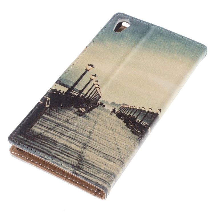 Pattern Printing Stand Leather Wallet Cover for Sony Xperia E5 - Dock at Sunset-8