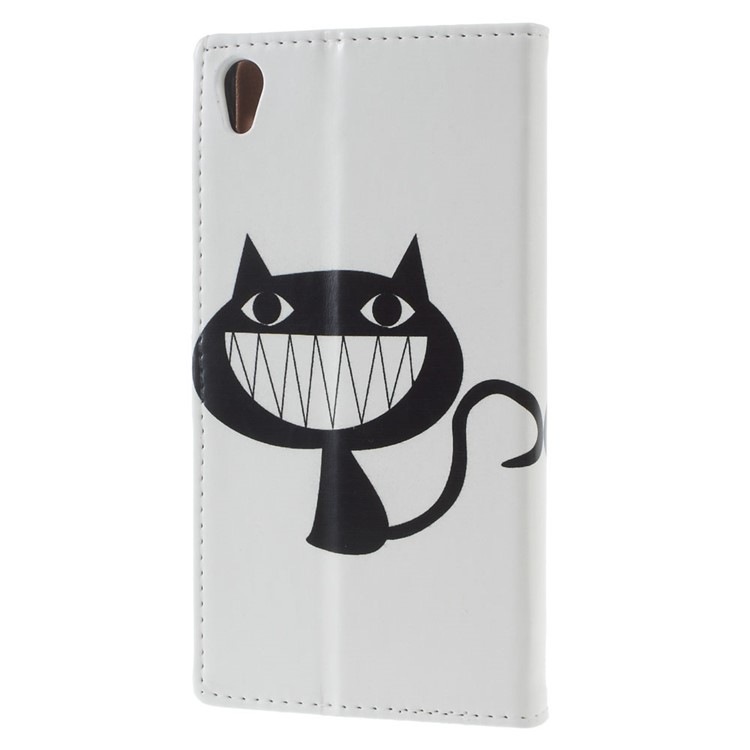 Pattern Printing Leather Wallet Stand Shell for Sony Xperia E5 - Black Cat Smiling-2
